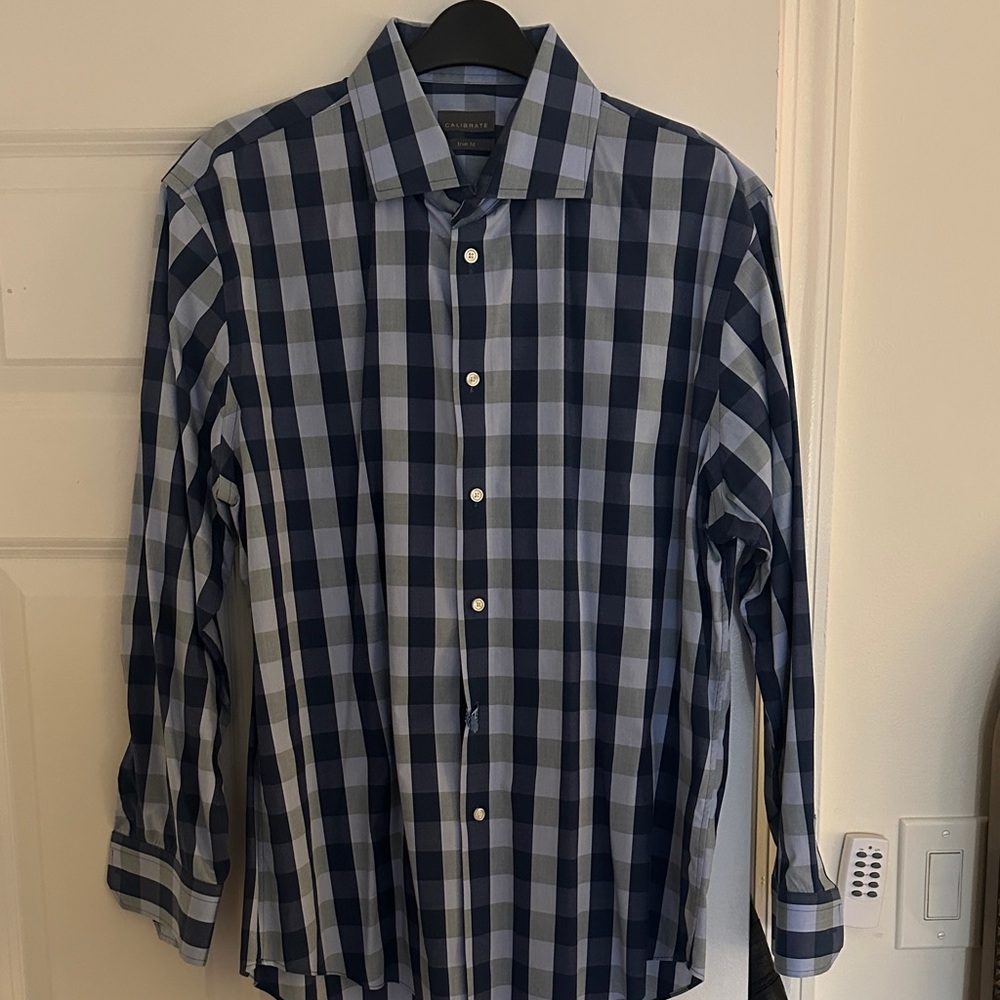 C2 by Calibrate Navy and White Plaid Shirt